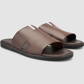 Resim %100 Hakiki Deri Kahverengi Erkek Terlik Kahverengi 