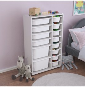 Resim Rine 14 Sepetli Kapaklı Çok Amaçlı Oyuncak Dolabı Beyaz 2d4k8u Beyaz 