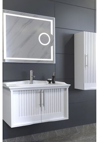 Resim Sagra 80 Cm Banyo Dolabi Mercekli Led Ayna - Beyaz (Boy Dolap Dahil) Çok Renkli 