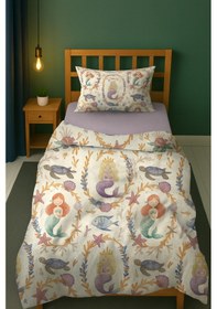 Resim Denizkızı Masalı Tek Kişilik Çocuk Nevresim Seti Mor 