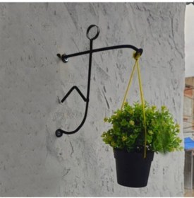 Resim A&n Dekor Dekoratif Çöp Adam Saksılık Saksı Duvar Aparatı Siyah 