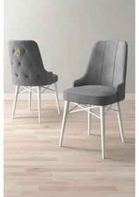 Resim Mitra Serisi, 1 Adet Gri Mutfak Sandalyesi, Beyaz Gürgen Ayak, 1. Sınıf Babyface Kumaş 