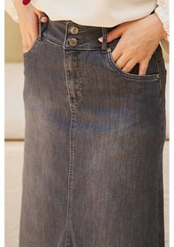 Resim Neways 2252-Eteği Püsküllü Denim Etek Koyu Gri 