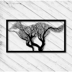 Resim Tasarım Doğa ve Kurt Silüeti Dekoratif Duvar Panosu Siyah 20 x 30 