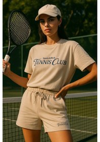 Resim Rich Kadın Sporty Kısa Kollu Bisiklet Yaka Oversize T-shirt Ve Şortlu Alt Üst Takım Tenis İkili Takım Çok Renkli 