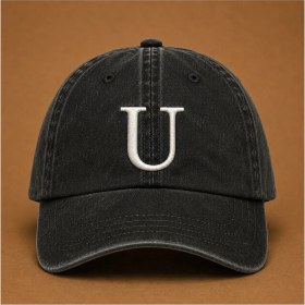 Resim Kişiye Özel "u" Baş Harf Nakışlı Vintage Yıkamalı Beyzbol Şapkası 