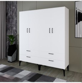 Resim Kalender Dekor Kamila-1 Kml01, 4 Kapaklı, 4 Çekmeceli Gardırop 