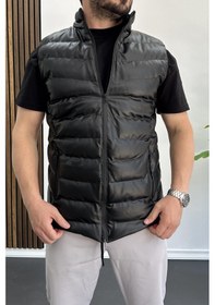 Resim Edwox Erkek Slim Fit Fermuarlı Suni Deri Yelek Siyah Edw088-siyah 