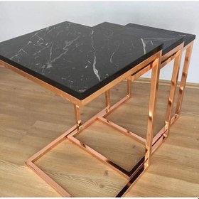 Resim Zigon Zlf 3Lü C Model Metal Çelik Rose Renk Kaplama Mdf Siyah Mer (429175286) 