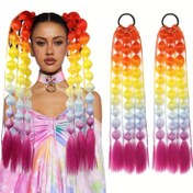 Resim Behufun Kadınlar için Düz Balon Kuyruk Saç Uzantıları - 2 Paket, Bağlı 50.8cm Hafif Saç Uzantıları, Tüm Yaşlar İçin Ombre Sentetik Atkuyruklar, Rave ve Festival Saç Aksesuarları 