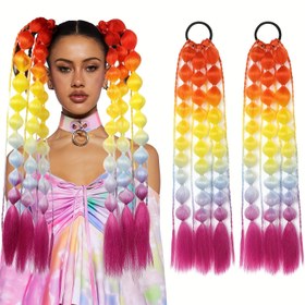 Resim Behufun Kadınlar için Düz Balon Kuyruk Saç Uzantıları - 2 Paket, Bağlı 50.8cm Hafif Saç Uzantıları, Tüm Yaşlar İçin Ombre Sentetik Atkuyruklar, Rave ve Festival Saç Aksesuarları 