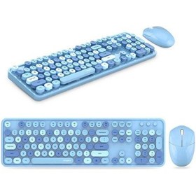 Resim Renkli Daktilo Tarzı Vintage Mekanik Klavye Mouse Pc Laptop Uyumlu Kablosuz 