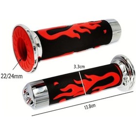 Resim Chuangyinshop Red Alev Kafatası Desenli 22/24mm Motorcu Gidon Tutacakları Çift Renk Grafik Ergonomik Kontrol 