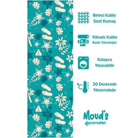 Resim Mavi Palmiyeler Desenli Baskılı Süet Runner Masa Örtüsü 