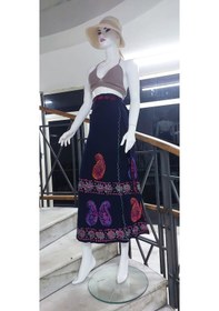 Resim Bohem Stil Hint Batik Çiçek Desenli Ve İşlemeli Uzun Hint Anvelop Etek Lacivert 
