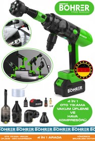 Resim BÖHRER ALMAN 4 MAKİNE 1 ARADA ÇİFT AKÜLÜ YEŞİL OTO YIKAMA - VAKUM - ÜFLEME VE MİNİ KOMPRESÖR LASTİK ŞİŞİRME 