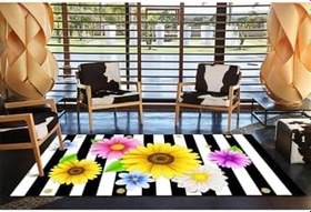Resim rugs modern Papatya Modern Çiçekli Gri Çizgili Dekoratif Halı miravip1113, 150 x 300 