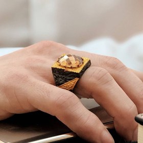 Resim Rhodium 925 Sterling Silver Citrine Stone Mens Ring - US: 12.25 / 68.5 mm / Turk: 28.5 
