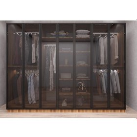 Resim Vetra Reflekte Cam 7 Kapaklı Gardırop Montaj Dahil - Ceviz 280 Cm 