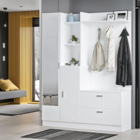 Resim L'occi Concept Jador Aynalı Askılı Kapaklı Vestiyer Ayakkabılık Portmanto Raf Beyaz 