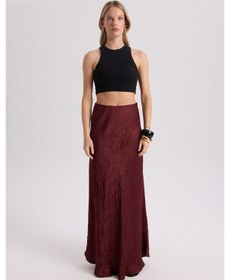 Resim Mai Collection Mai Studios Co. Eubah Kırışık Uzun Bordo Saten Etek Bordo 