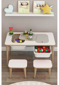 Resim Moniev Çocuk Çalışma Masası Oyun Ve Etkinlik Masası Tabureli Beyaz Beyaz 