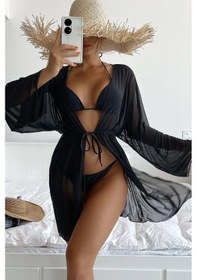 Resim Angelsin Uzun Önden Bağlamalı Plaj Elbisesi Pareo Kimono 001 