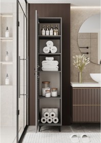 Resim Lidya Panjur Kapaklı Çok Amaçlı Dolap - Kiler Dolabı - Banyo Dolabı - Ayakkabılık - Mutfak Dolabı Gri 