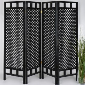 Resim Woodensa Ahşap Paravan Seperatör Oda Bölücü Ayırıcı 4 Kanat Siyah WDN411 