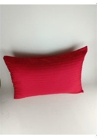 Resim Çizgili Saten Kırmızı 2 Adet 50x70 Yastık Kılıfı Kırmızı 