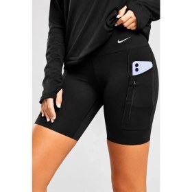 Resim Nike Go Women's High Rise 8" Biker Black Shorts With Pockets Kadın Lazer Kesim Yükske Bel 6 Cepli Tayt Şort Siyah 