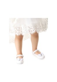 Resim Kiko Kids Taşlı Cırtlı Kız Çocuk Fiyonklu Babet Ayakkabı Ege 204 Rugan Beyaz 