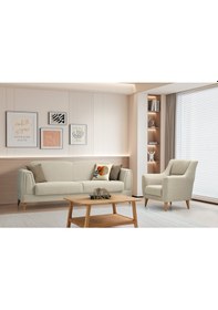 Resim Gürün Ahşap Ayaklı Beyaz 3 Lü Kanepe Beyaz 