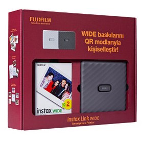 Resim Fujifilm Instax Link Wide Gri Akıllı Telefon Yazıcısı Bundle Box 