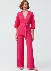 Resim Bol Paça Pembe Pantolon - Koyu Pembe / L 