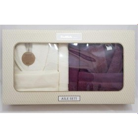 Resim Özdilek Branch Aile Bornoz Seti Krem-mürdüm Mürdüm 