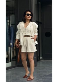 Resim Ekru %100 Ham Keten Şort Ekru 