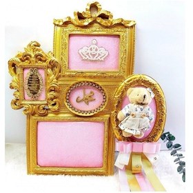 Resim Ayıcıklı Altın Renk Kız Bebek Odası Kapı Süsü Çok Renkli 