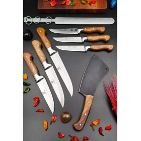 Resim Swencraft Mutfak Kurban Et Ekmek Sebze Bıçağı ve Satır ve Masat 8'li Çeyiz Seti Yatağan El Yapımı 