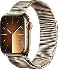 Resim Apple Watch Series 9 GPS + Cellular 41 mm Altın Rengi Paslanmaz Akıllı Saat Çelik Kasa ve Altın Rengi Milano Loop. Fitness Takibi, Kanda Oksijen Çelik EKG Uygulamaları, Hep Açık Retina Ekran 