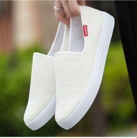 Resim Beyaz Yaz Keten Kumaş Ayakkabı Erkek Kore Versiyonu Rahat Ayakkabılar Slip-On Tembel Ayakkabı Trend Erkek Ayakkabıları Nefes Paten Ayakkabı Beyaz 