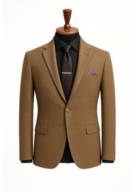 Resim Fabio Cassani Erkek İtalyan Kesim Tek Düğmeli Blazer Ceket Klasik Ve Modern Şıklık Kahverengi 