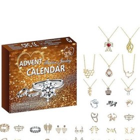 Resim 2024 Advent Takvimi Noel Partisi Parmak Yüzükleri Küpe Kolye 24 Gün Geri Sayım Şenlikli Atmosfer Güçlendirici Takı Seti 