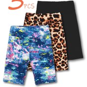 Resim 3 adet Kız Yüksek Bel Bermuda Şort Seti - Ultra-Yumuşak Esnek Yoga Dans Bisiklet Şortları Leopar Baskılı, Çiçek ve Geometrik Desenler, Beyaz T-Shirt, Bahar/Yaz/Sonbahar için Mükemmel, Yüksek Bel Şortlar, Eğlenceli Gençlerin Kıyafeti, Sevimli Desenler, Rahat Uygunluk 
