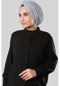 Resim Hürrem Bone Gri Çapraz Büzgülü Piliseli Tesettür Bone Fukuro Kendinden Desenli 2316 15 Gri 