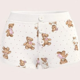 Resim Kadınların Sevimli Ayı Baskılı Şortları, Y2K Stili, Örgü Kumaş, %95 Polyester %5 Elastan, Hayvan Deseni, Düğme Önü, Hafif 200g/m², Bahar/Yaz/Sonbahar için 