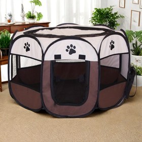 Resim Octagonal Pet Fence Tent | Katlanabilir Kedi ve Köpek Evrensel Tasarım | Kolay Montaj Pati Baskı Deseni | Tüm Mevsimler İçin Uygun 
