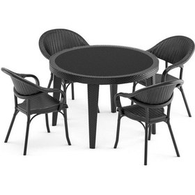 Resim Bintaşmobilya Siyah Rattan Plastik Dış Mekan Bahçe Masa Sandalye Takımı (429509435) Siyah 