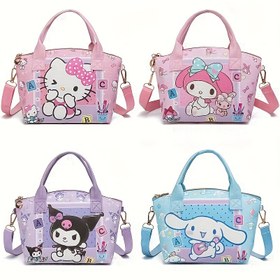 Resim Sanrio çizgi film tasarımından bir adet el çantası, çapraz veya elde taşınabilir, klasik Sanrio çizgi film unsurlarıyla donatılmış, günlük işe gidip gelme için uygun, sevimli ve moda, Noel, Cadılar Bayramı, doğum günü hediyesi 