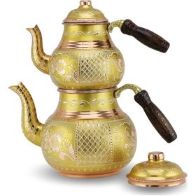 Resim Gül Çiçek Gold Renk Bakır Çaydanlık Bakır 